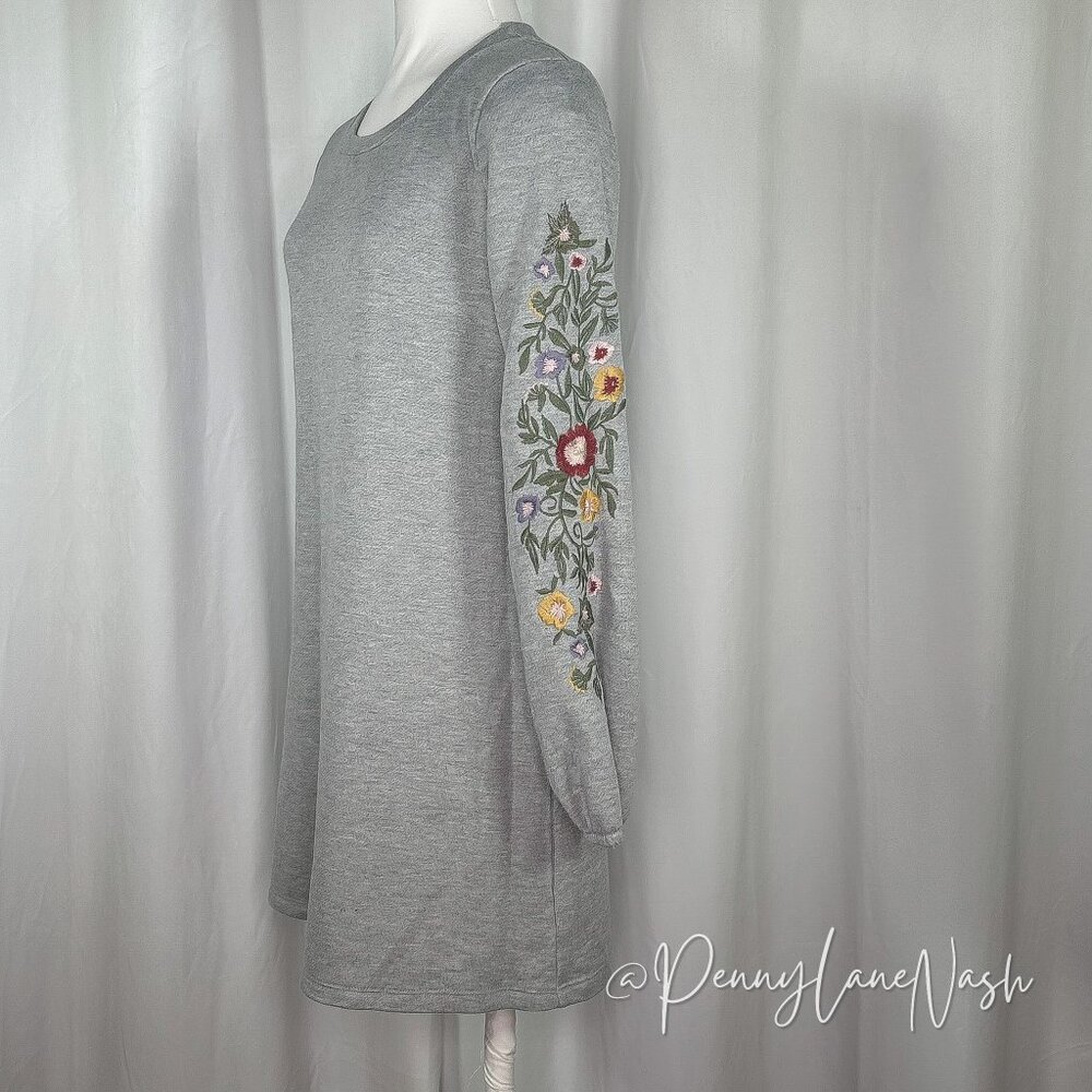 Ayla Embroidered Sleeve Terry Sweatshirt Dress Grey - Picture 3 of 8